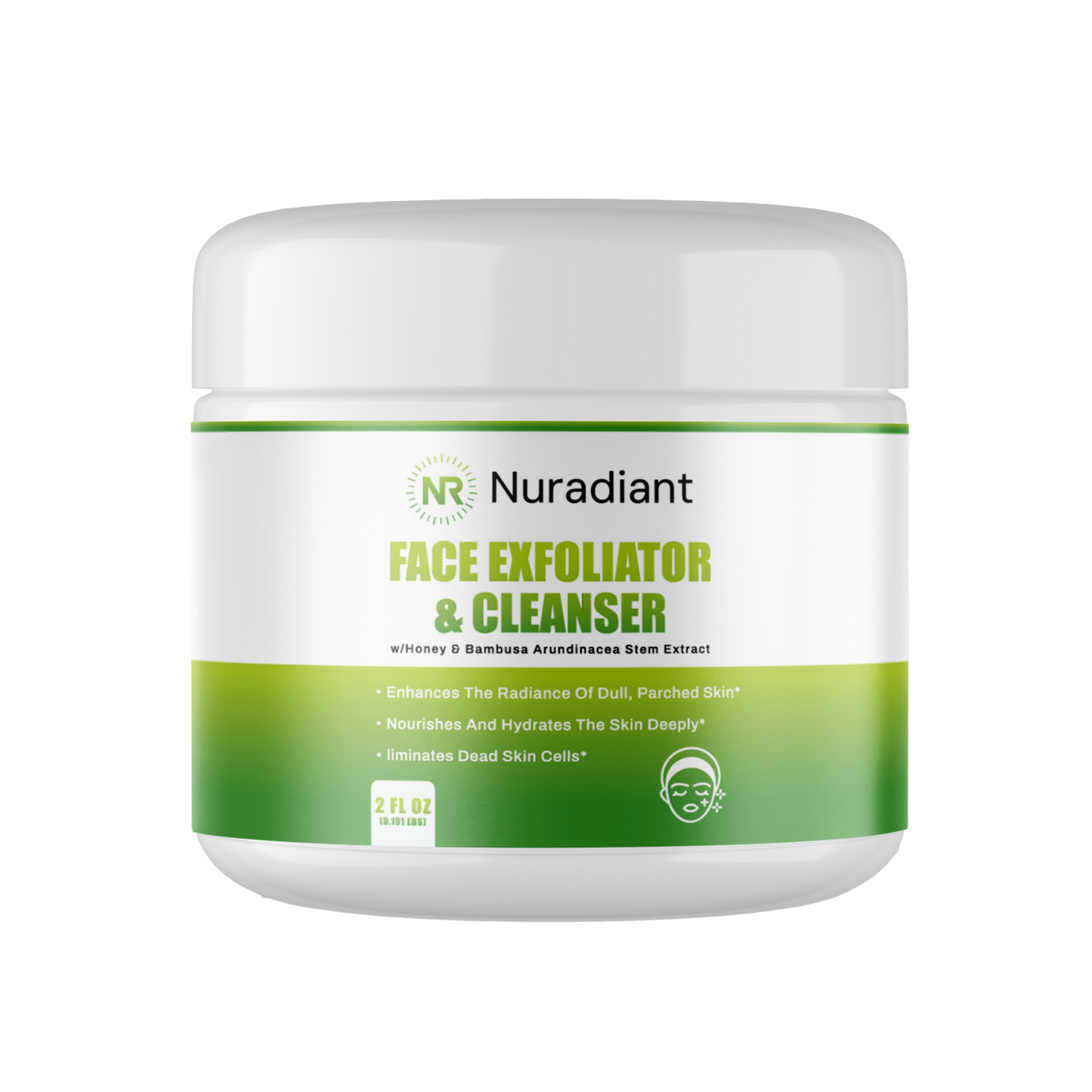 Face Exfoliator & Cleanser w/Honey & Bambusa Arundinacea Stem Extract, USA Made, Clean